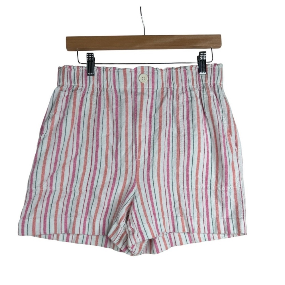 LOFT Outlet Women's High Rise Shorts Size Medium Multicolor Striped Linen